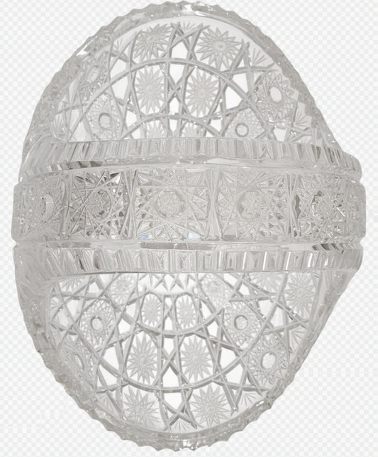 ABCG Cut Crystal Handled Basket 9" | Hobstar Pinwheel c.1900