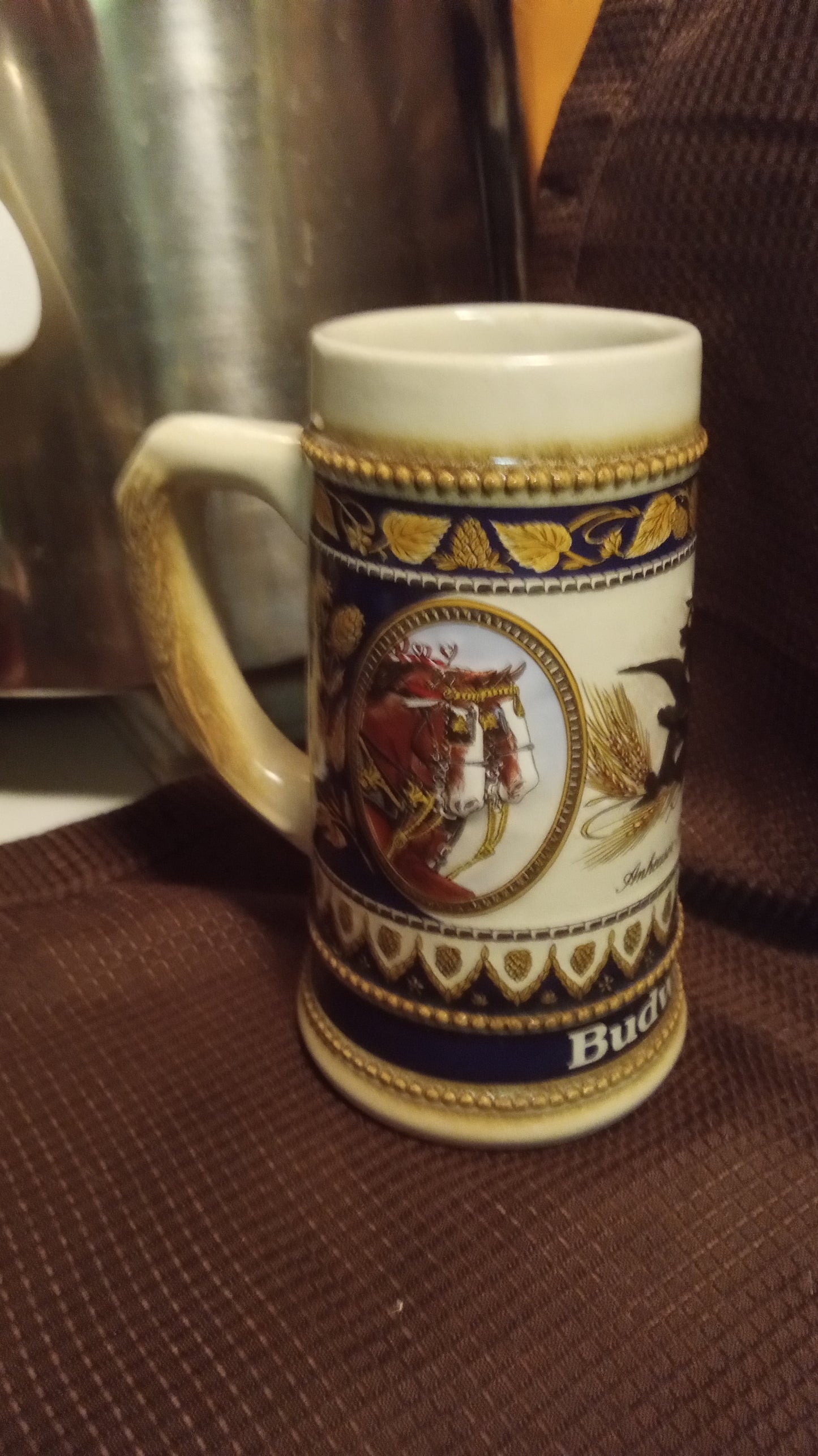 Lot of 6 Mint Budweiser Beer Steins (No Box) – 1992 Oktoberfest, 2004 Holiday Clydesdales, Vintage Ceramarte Collection