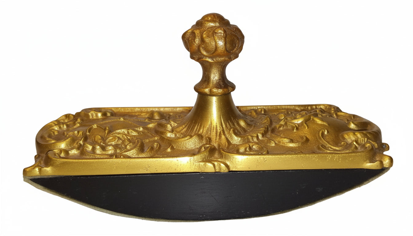 Antique Ornate Brass Ink Blotter Wooden Curved Bottom Highly Detailed
