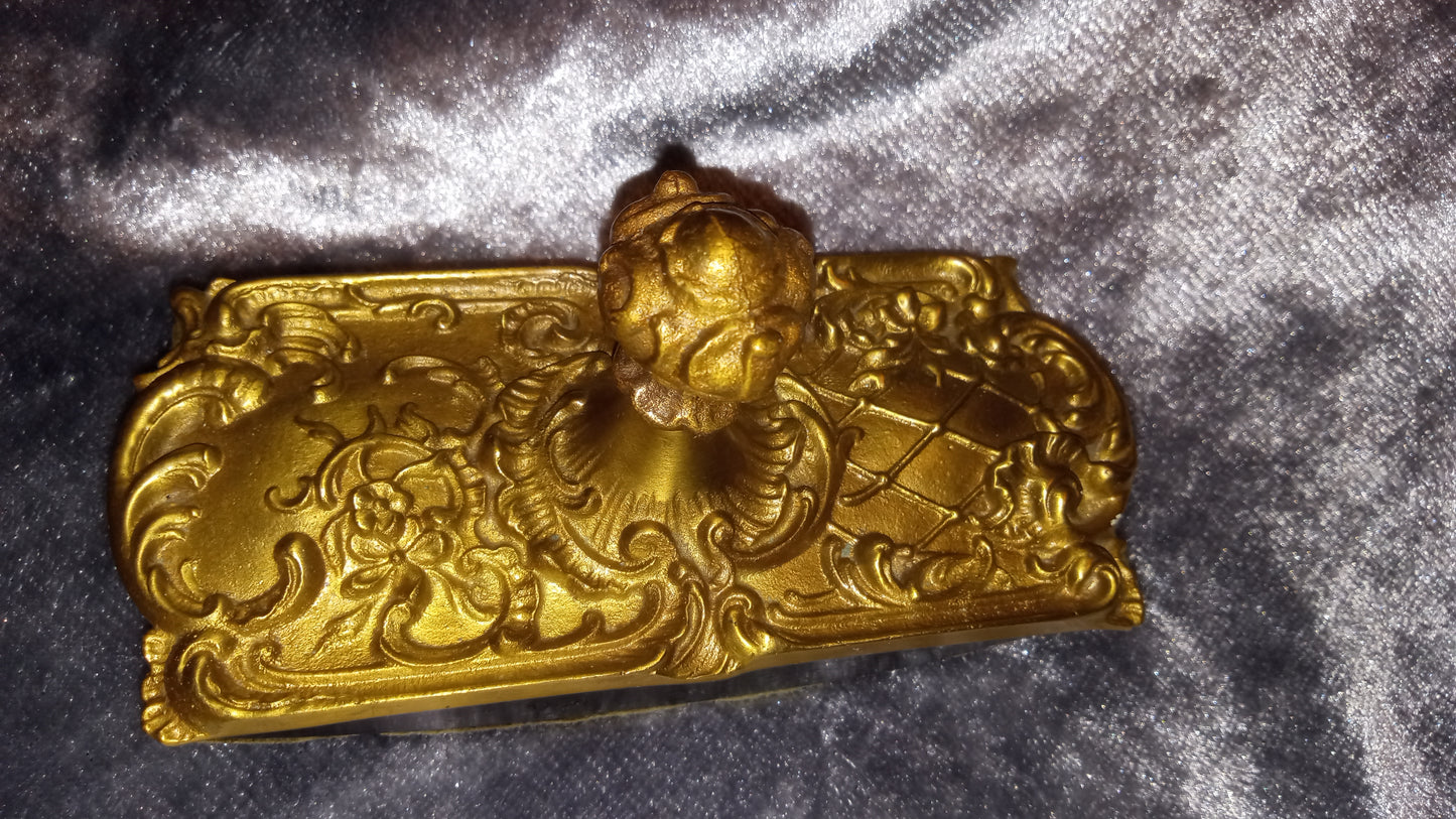 Antique Ornate Brass Ink Blotter Wooden Curved Bottom Highly Detailed