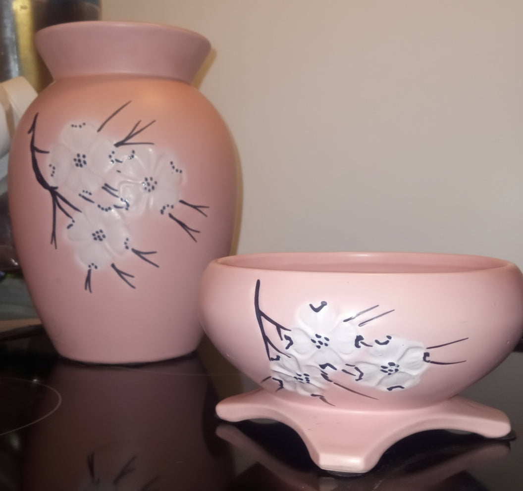 Nice Large Vintage 1950's-60's Pink Rose McCoy Vase (Set Of 2)
