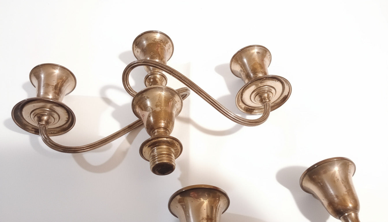 Gorham Sterling Silver Convertible Candelabra Set: 12" Wide Span | 1 Base & 2 Candelabra Arms (3 Pieces Total)