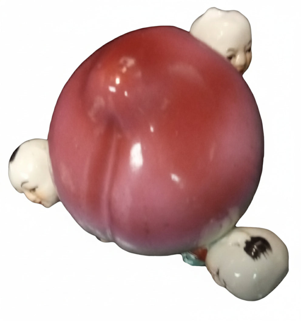 Chinese Porcelain Figurine by Andrea by Sadek depicts 3 boys holding a Longevity Peach 🍑