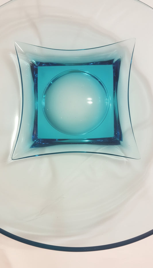 1950 - 1970's Architectural Blue Art Glass Centerpiece | Unmarked Murano Style MCM Bowl (11")