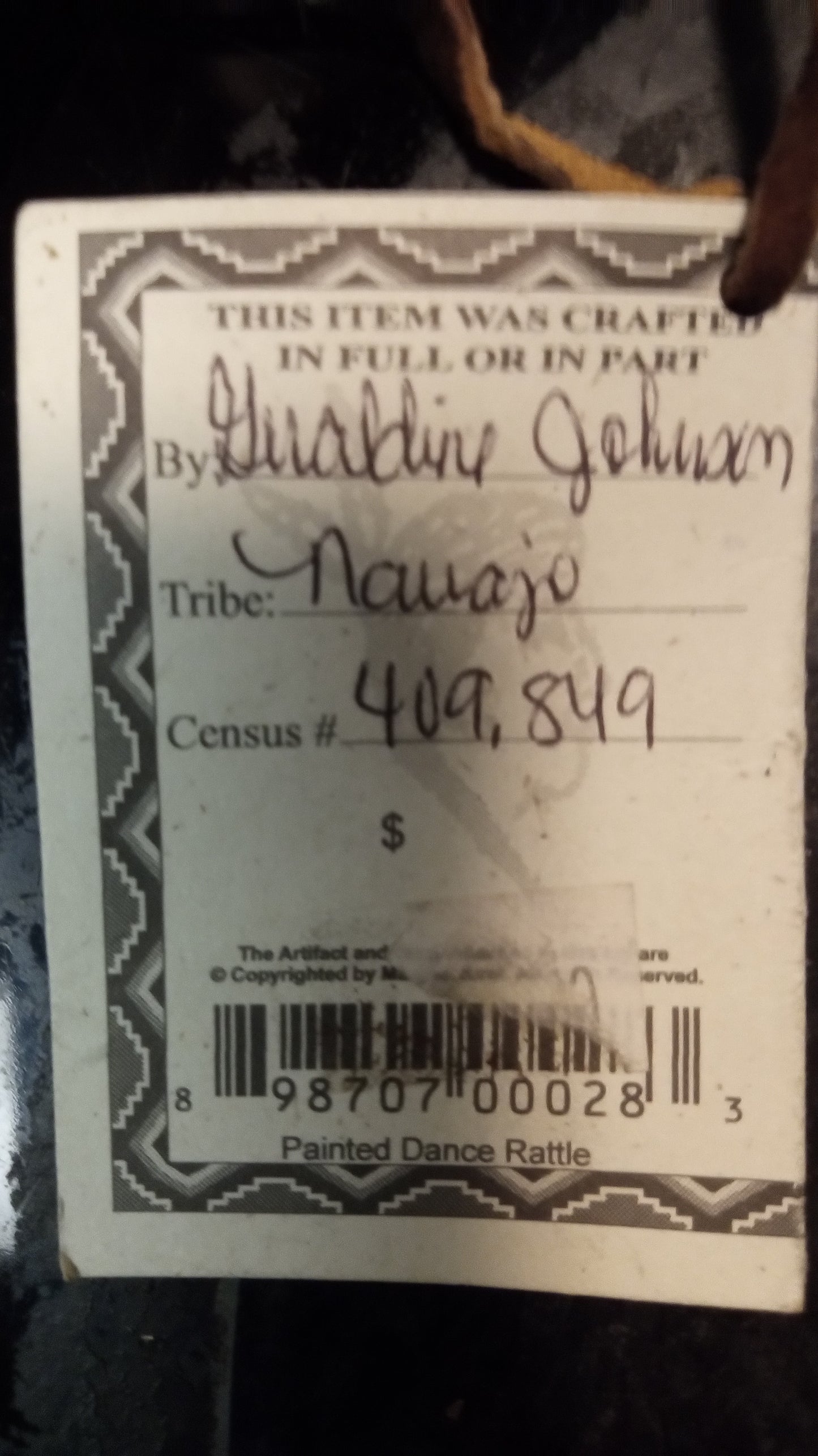 Authentic Navajo Art: Handcrafted Spirit Rattle by Geraldine Johnson (Census #409849) - Native American Collectible