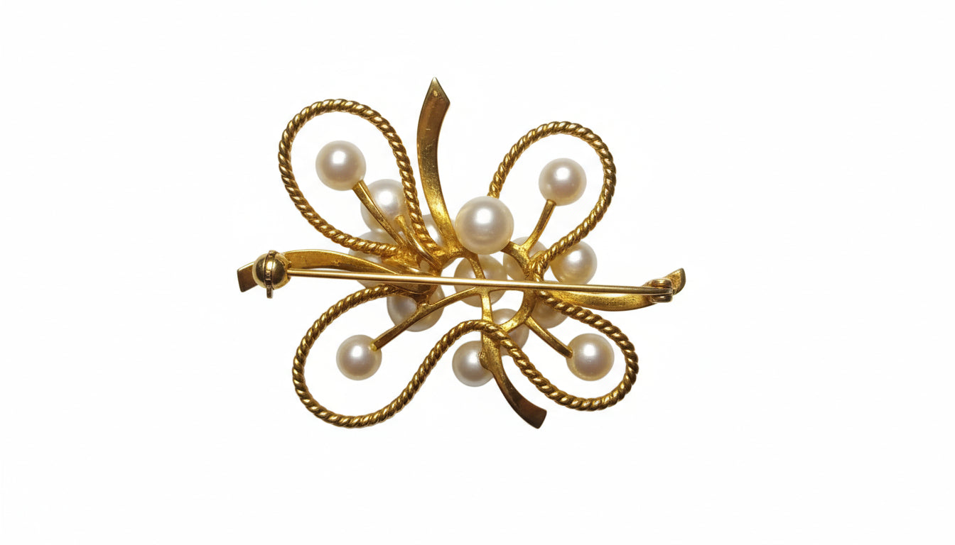 RARE Vintage MIKIMOTO 14K Gold Cultured Pearl Brooch & Screw-Back Earring Set (20.5g)