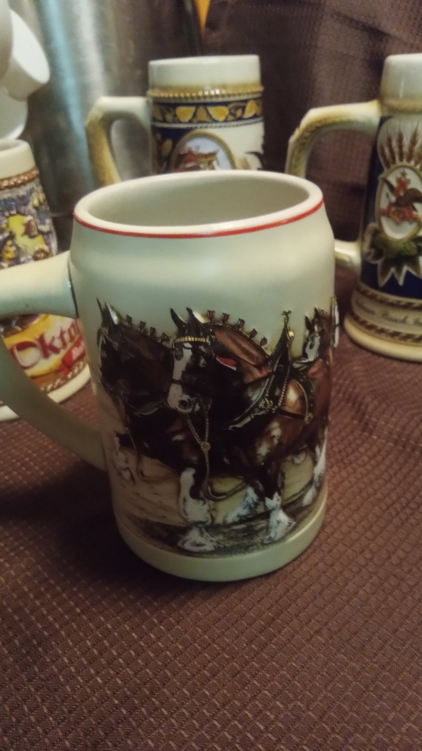 Lot of 6 Mint Budweiser Beer Steins (No Box) – 1992 Oktoberfest, 2004 Holiday Clydesdales, Vintage Ceramarte Collection