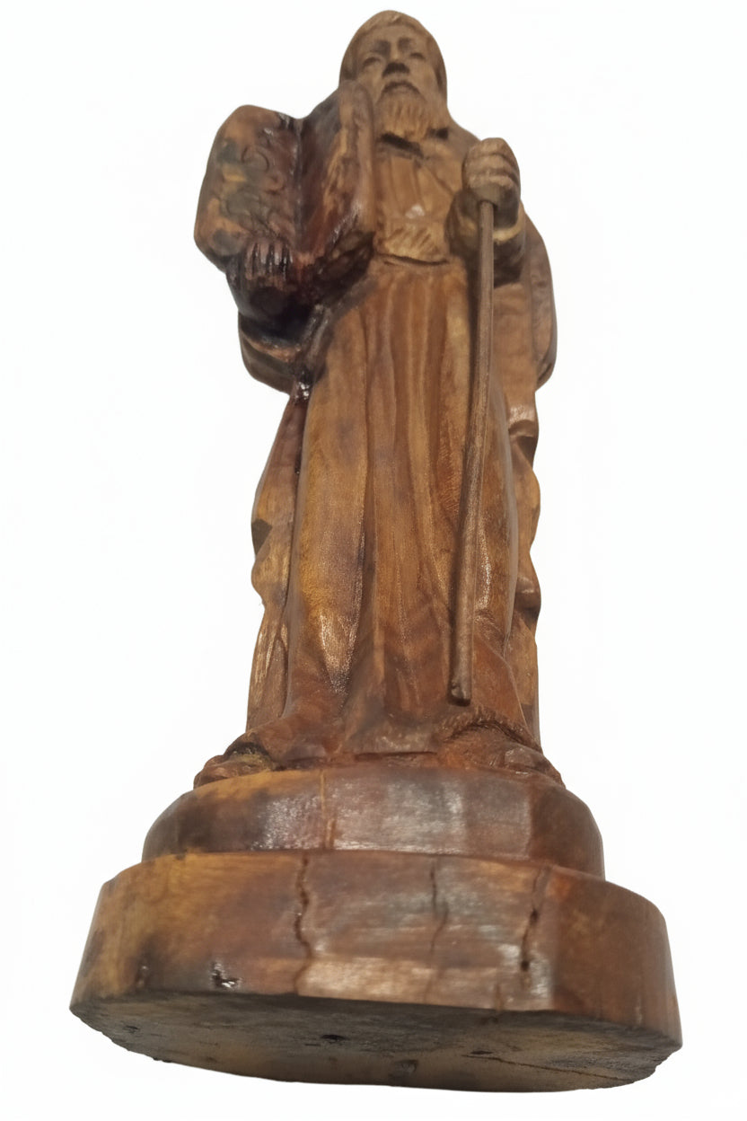 Sacred Journey: Vintage Hand-Carved Olive Wood Moses Statue (Approx. 10") - Holy Land Religious Art