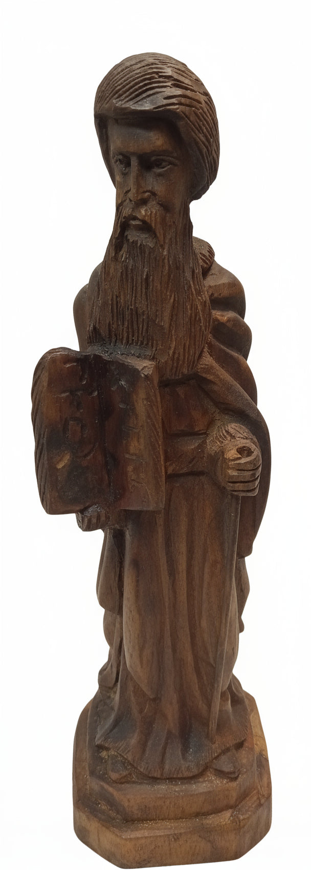 Sacred Journey: Vintage Hand-Carved Olive Wood Moses Statue (Approx. 10") - Holy Land Religious Art