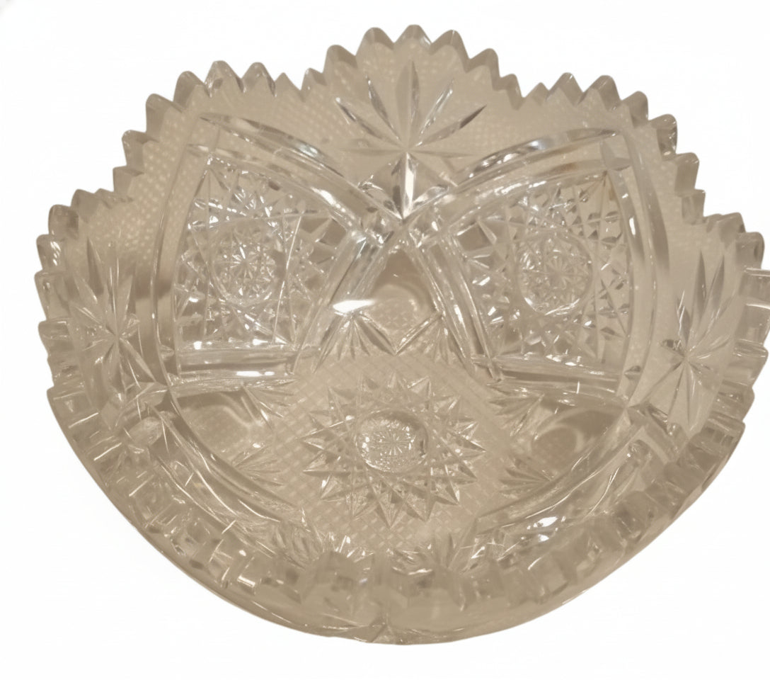 Spectacular Vintage Lead Crystal Centerpiece Bowl - 8" Heavy Brilliant Cut Glass | Early to Mid-Century Elegance
