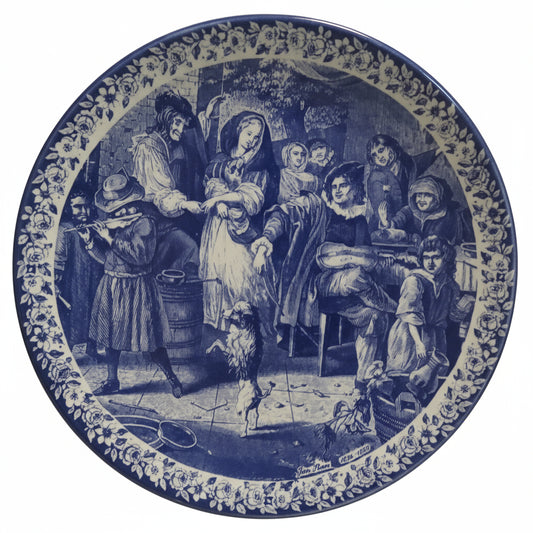 RARE Oversized 11.5" Delfts Blauw Charger Plate - Handpainted Dutch 'Merrymaking' Scene with Dancing Dog!