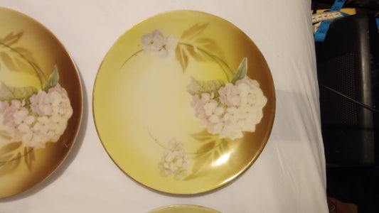 1890-1920 Hand-Painted Porcelain Dessert Plates Set of 4 | Pillowitz Silesia Hydrangea Ombre | Near Mint German/Victorian China 6.25"