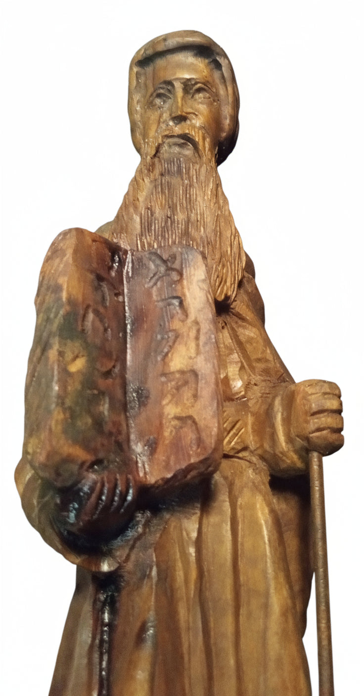 Sacred Journey: Vintage Hand-Carved Olive Wood Moses Statue (Approx. 10") - Holy Land Religious Art