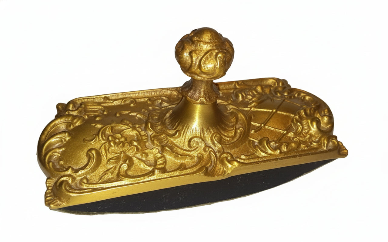 Antique Ornate Brass Ink Blotter Wooden Curved Bottom Highly Detailed