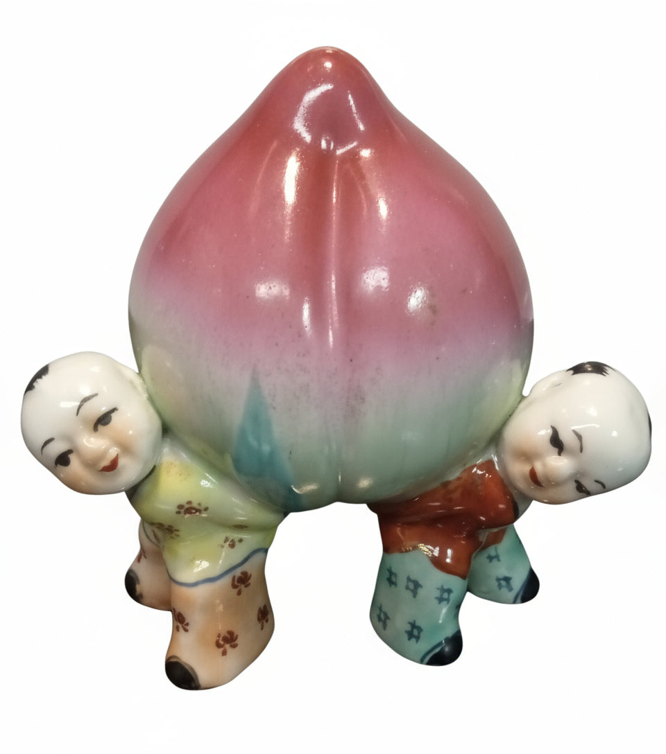 Chinese Porcelain Figurine by Andrea by Sadek depicts 3 boys holding a Longevity Peach 🍑