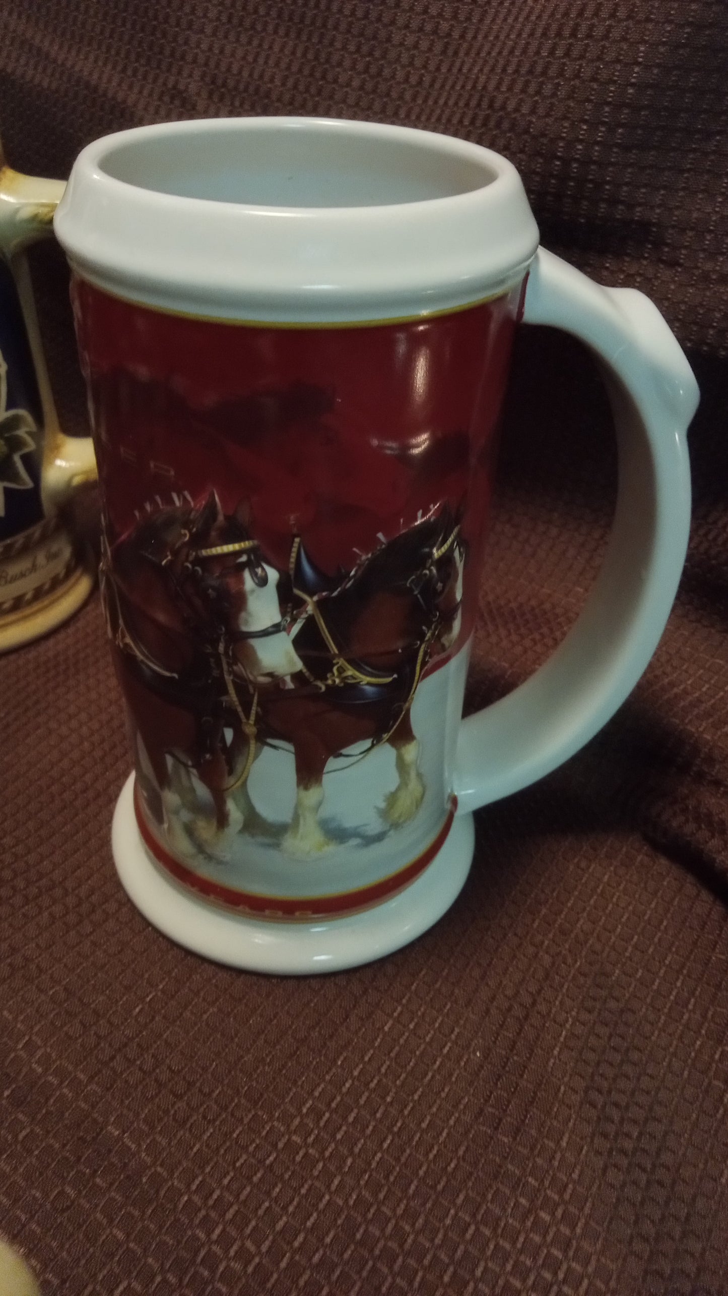 Lot of 6 Mint Budweiser Beer Steins (No Box) – 1992 Oktoberfest, 2004 Holiday Clydesdales, Vintage Ceramarte Collection