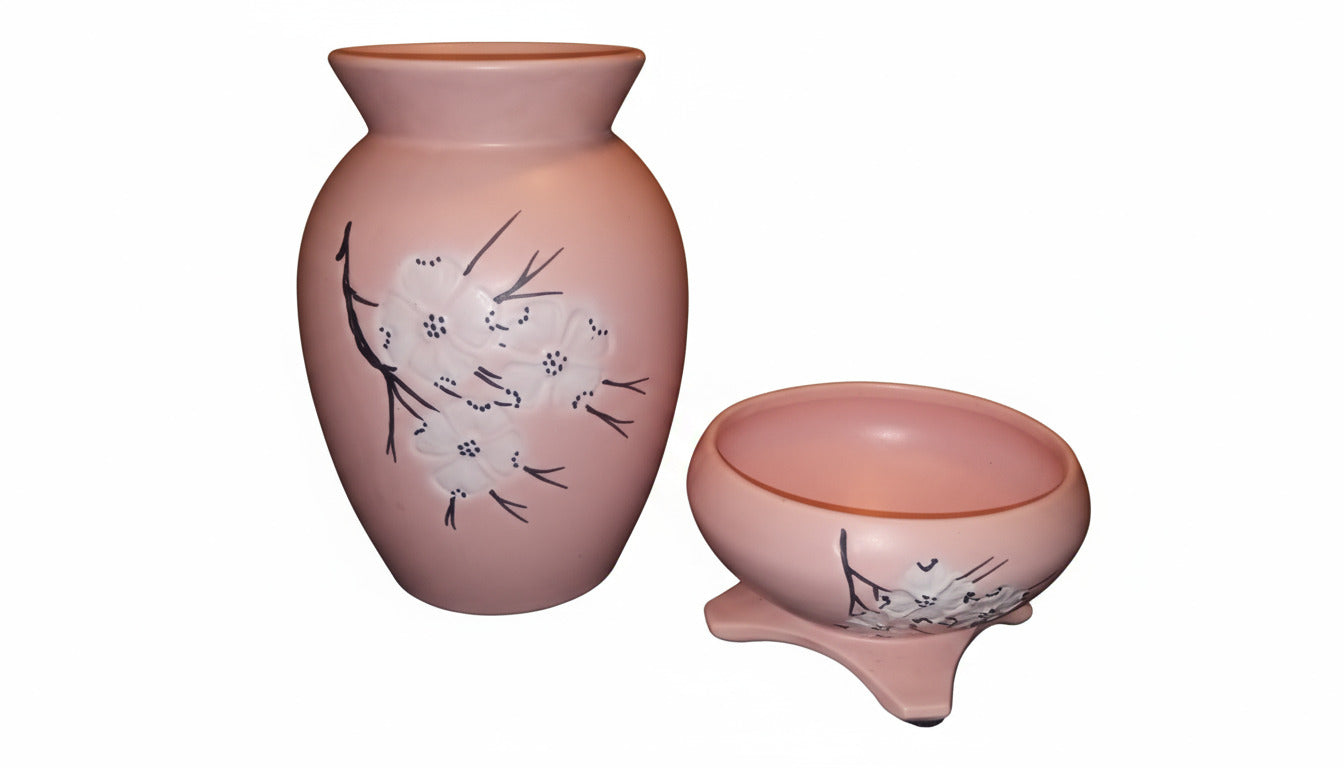 Nice Large Vintage 1950's-60's Pink Rose McCoy Vase (Set Of 2)