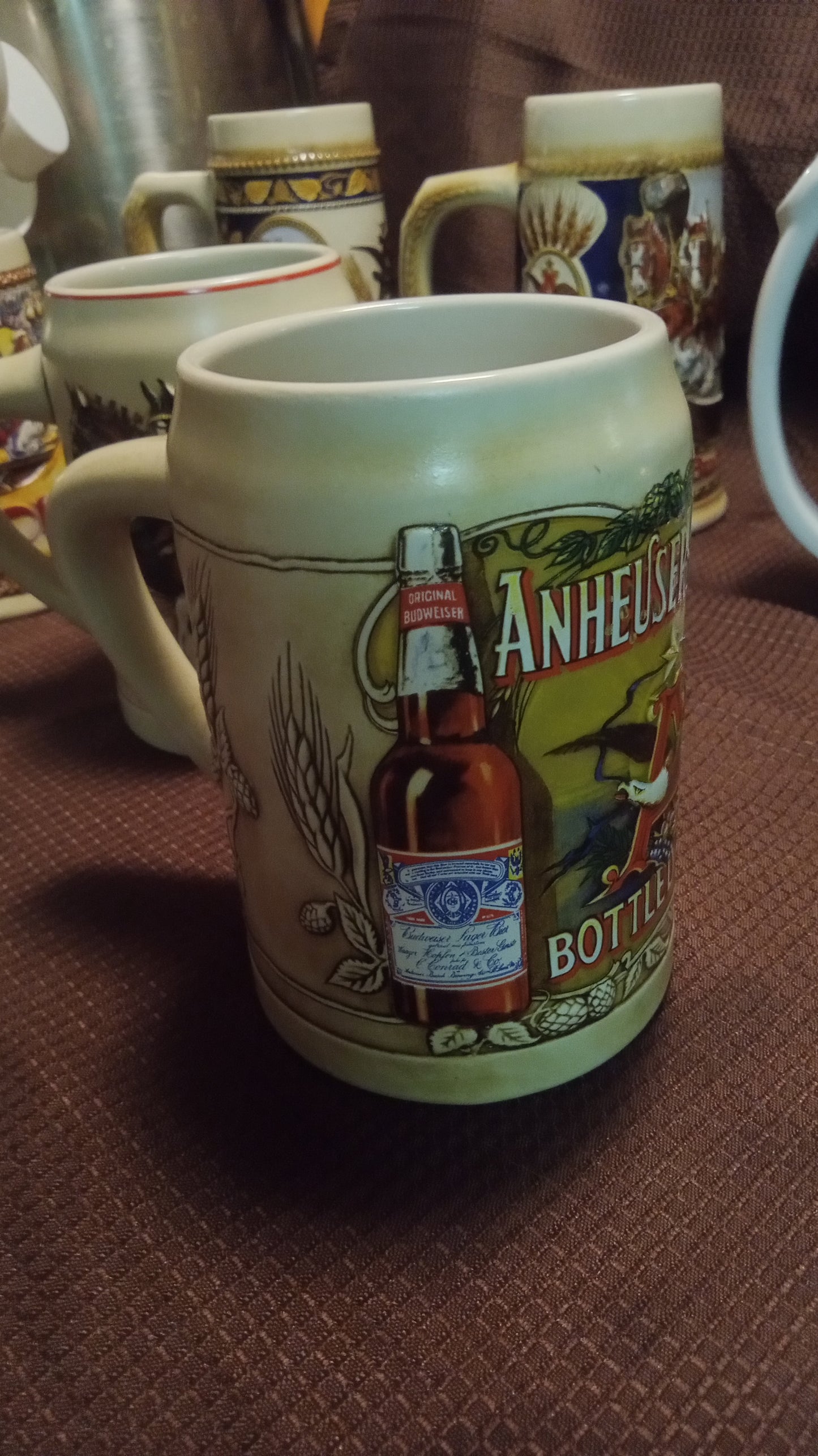 Lot of 6 Mint Budweiser Beer Steins (No Box) – 1992 Oktoberfest, 2004 Holiday Clydesdales, Vintage Ceramarte Collection