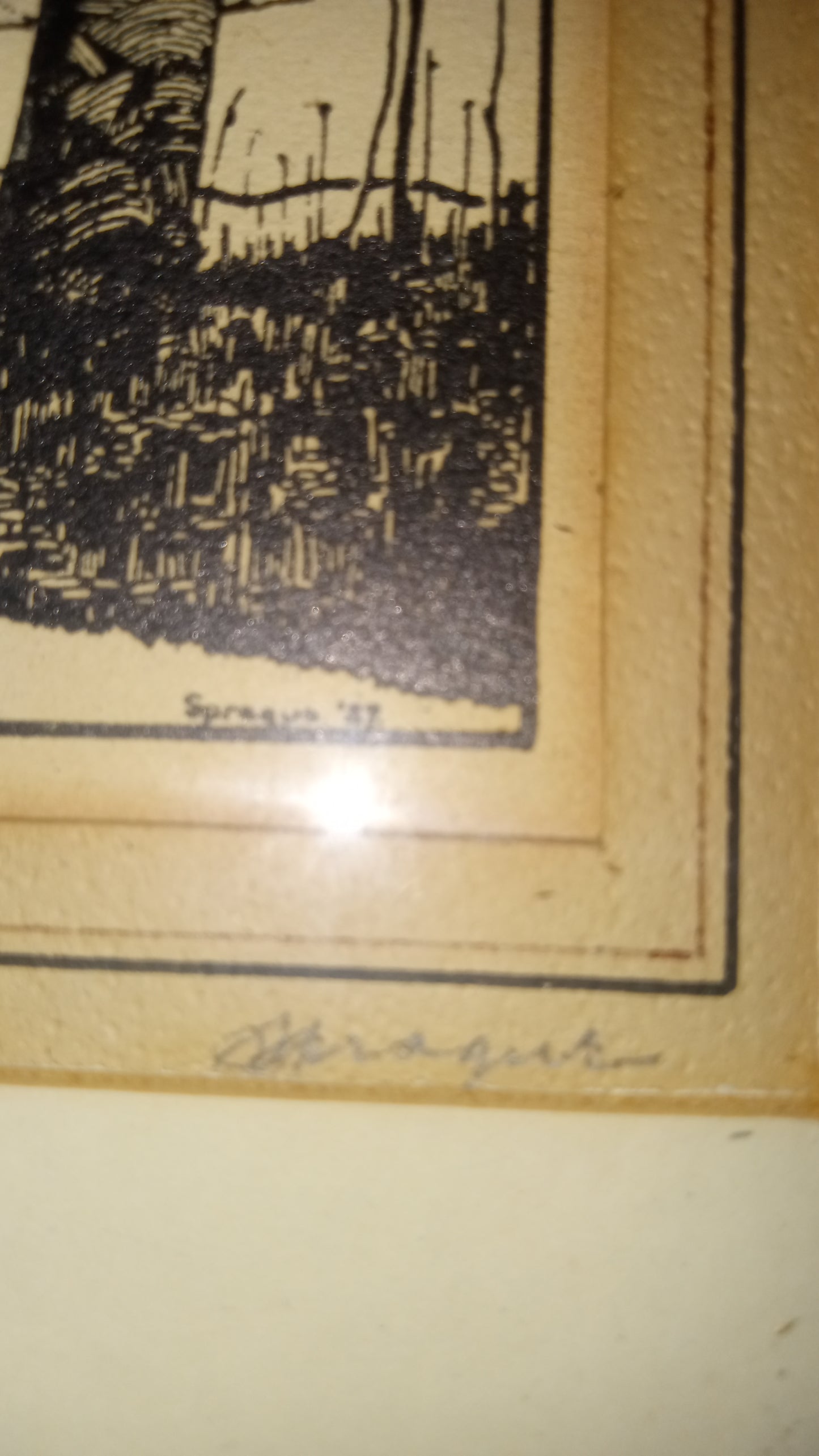 Summer Hill" (1987) – Signed Original Ink Drawing by Sprague – Framed Black & White Forest Art