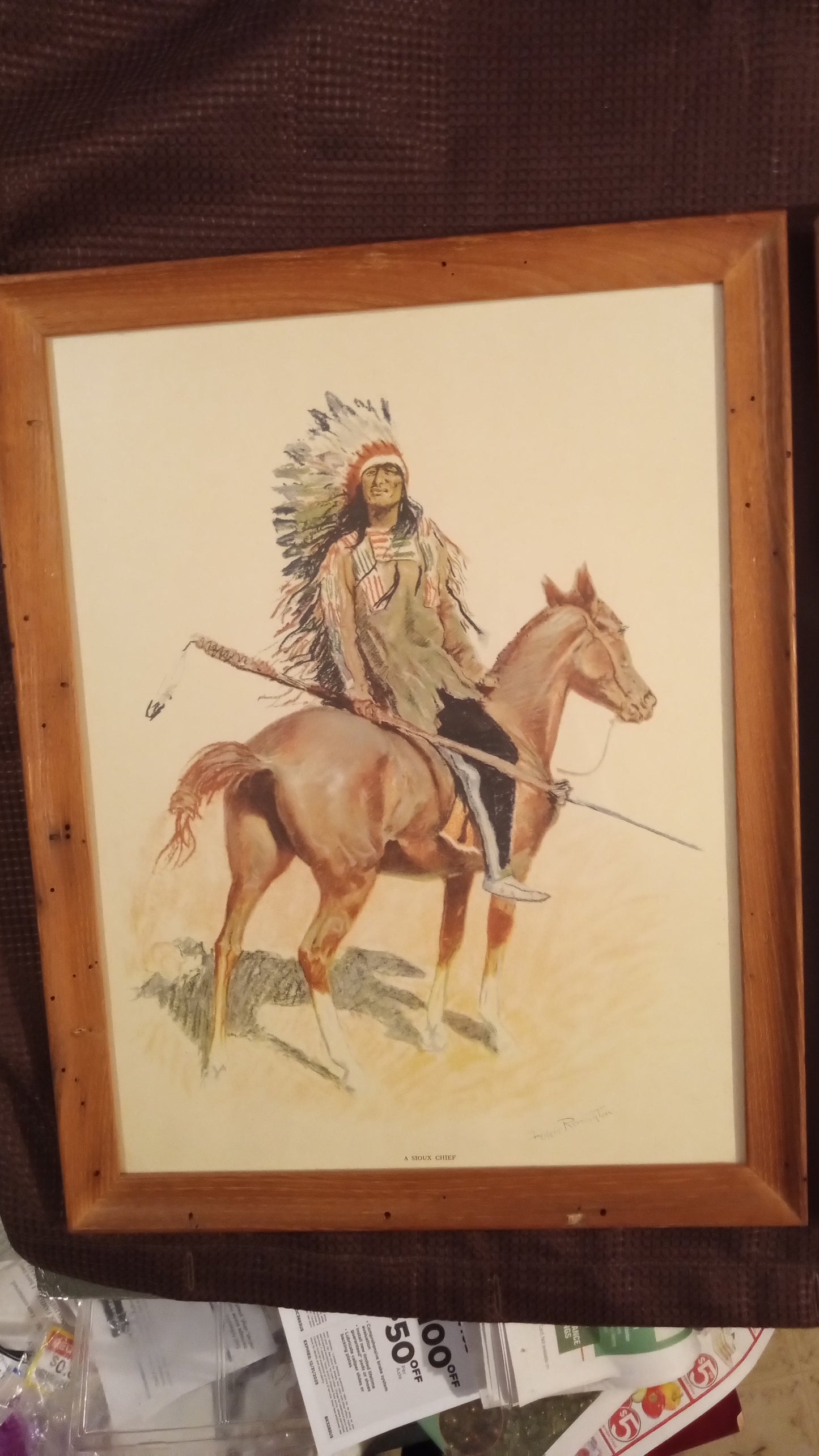 Complete Set of 3 FREDERIC REMINGTON Prints: A Sioux Chief, Arizona Cowboy, Old Ramon | Framed, Glass, Perfect Condition