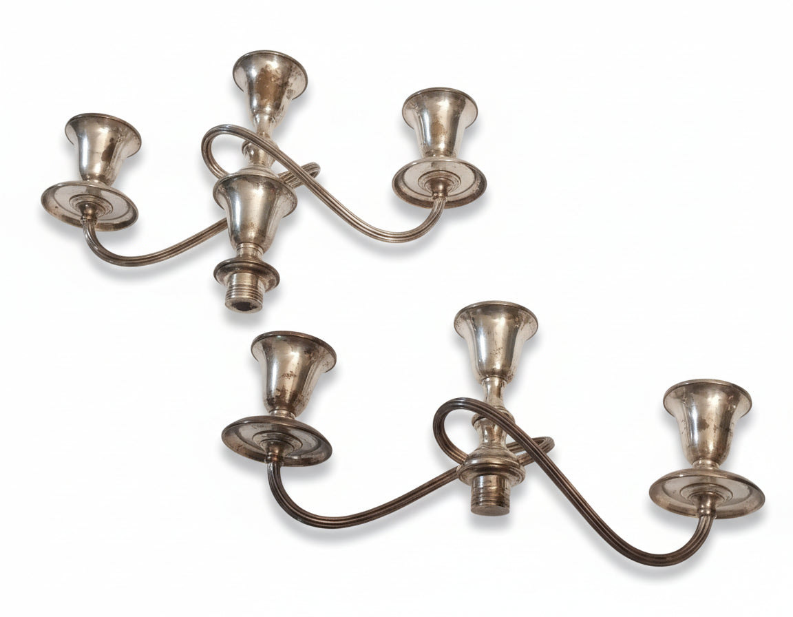 Gorham Sterling Silver Convertible Candelabra Set: 12" Wide Span | 1 Base & 2 Candelabra Arms (3 Pieces Total)