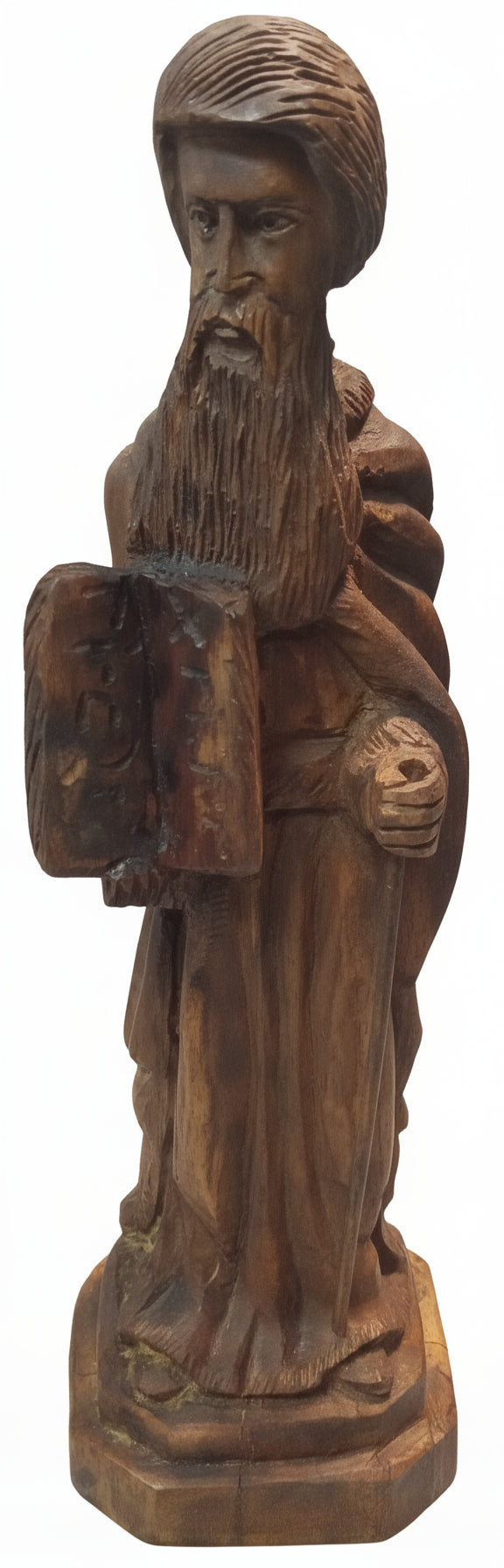 Sacred Journey: Vintage Hand-Carved Olive Wood Moses Statue (Approx. 10") - Holy Land Religious Art