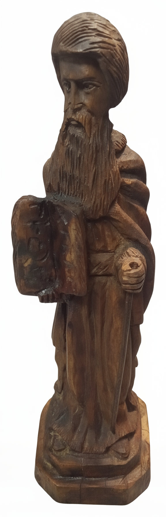 Sacred Journey: Vintage Hand-Carved Olive Wood Moses Statue (Approx. 10") - Holy Land Religious Art