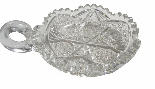 1890–1915 Antique Cut/Pressed Glass Nappy Dish (5" ABCG Style) | Relish Bowl w/ Handle
