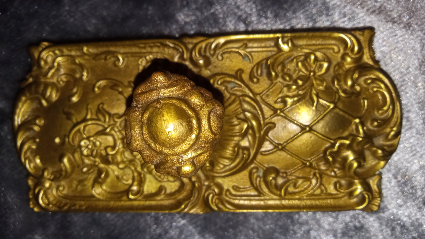 Antique Ornate Brass Ink Blotter Wooden Curved Bottom Highly Detailed