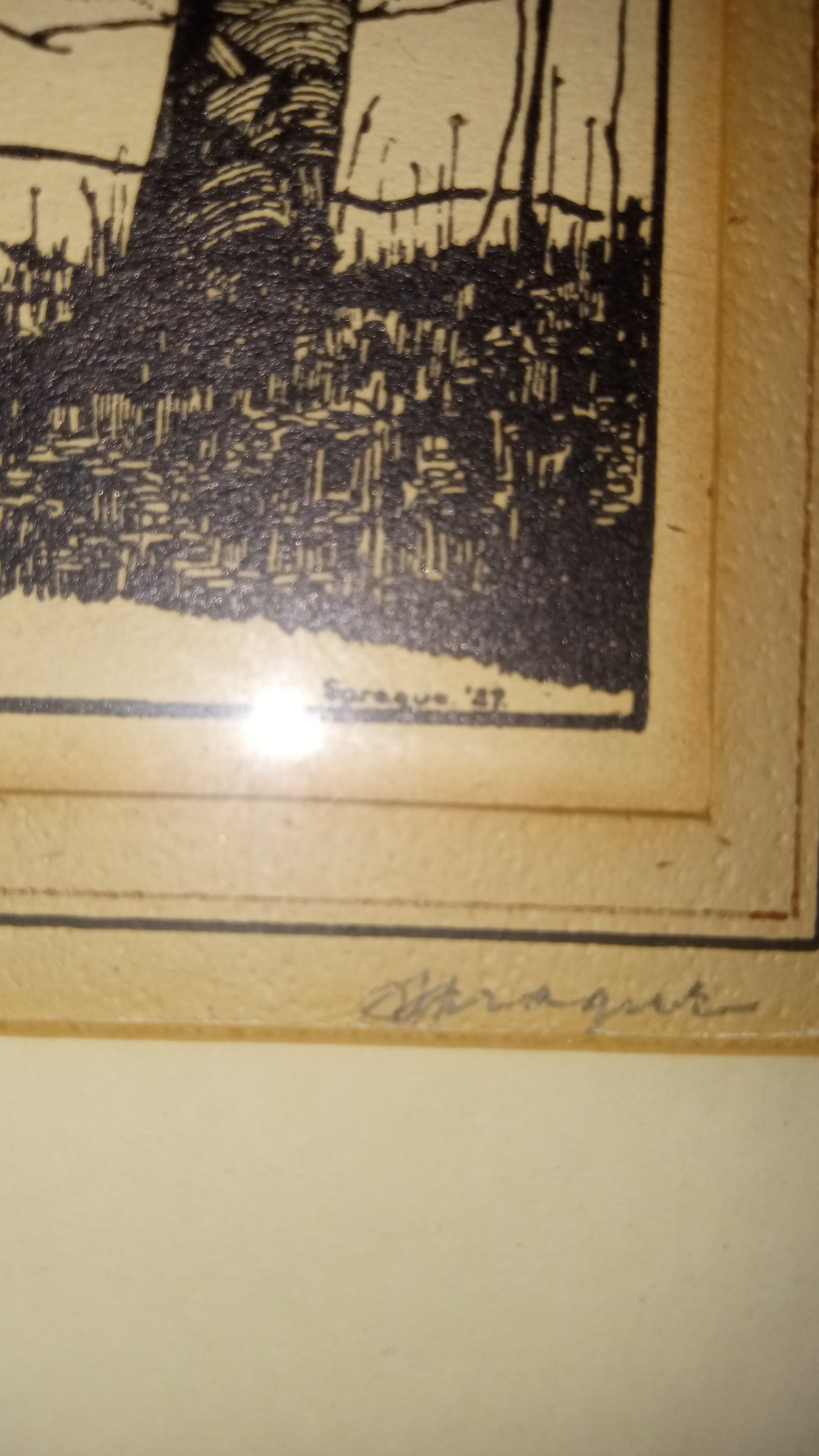 Summer Hill" (1987) – Signed Original Ink Drawing by Sprague – Framed Black & White Forest Art