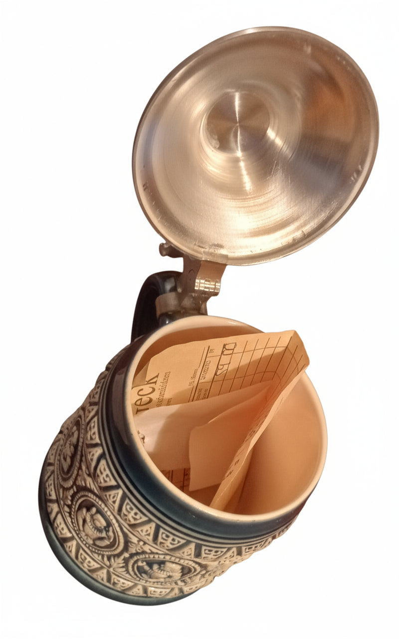 MINT GERZ German Beer Stein | Pewter Crown Lid, Cobalt Blue Stoneware | 1999 W. Geck Receipt Included