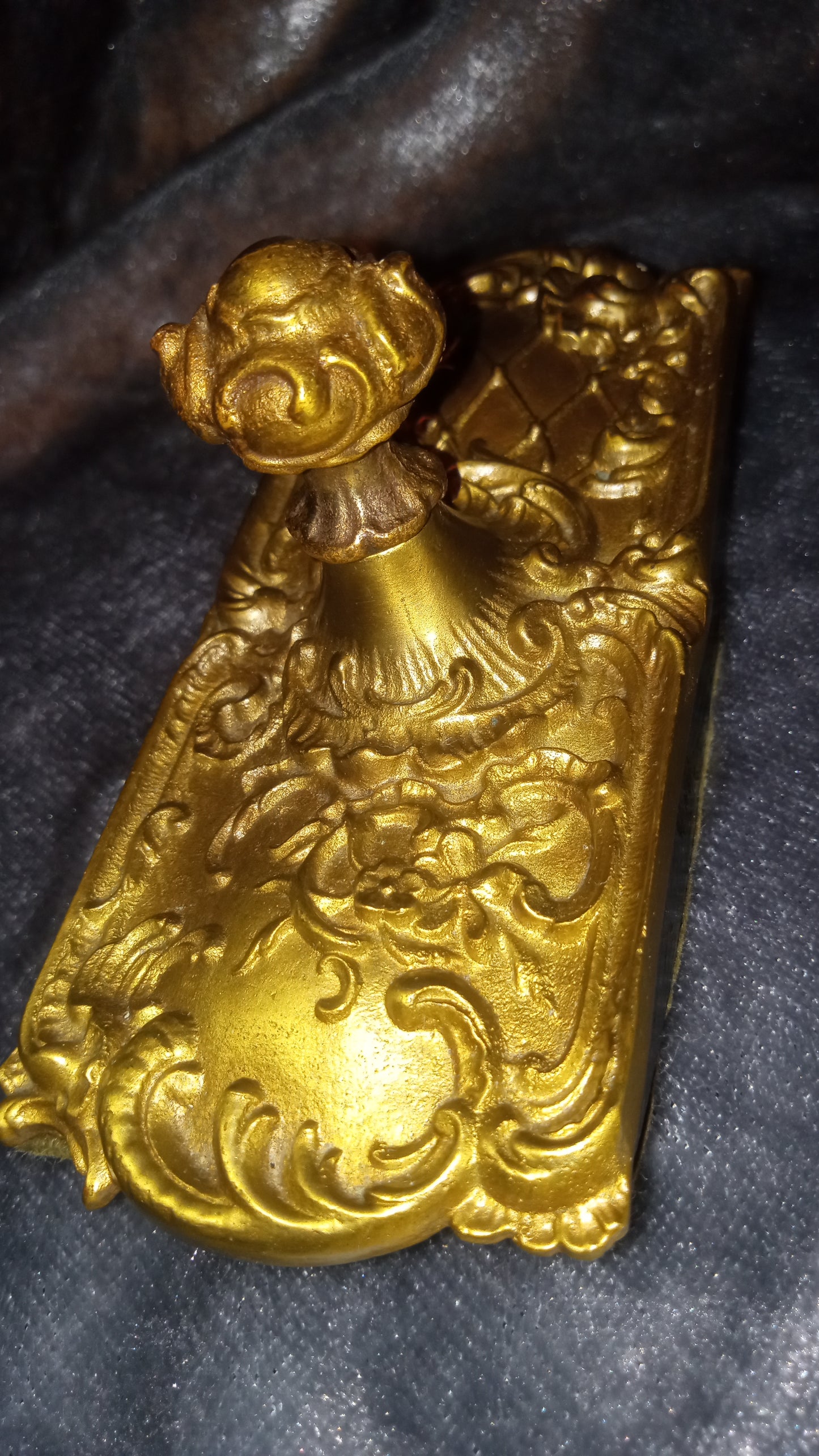 Antique Ornate Brass Ink Blotter Wooden Curved Bottom Highly Detailed