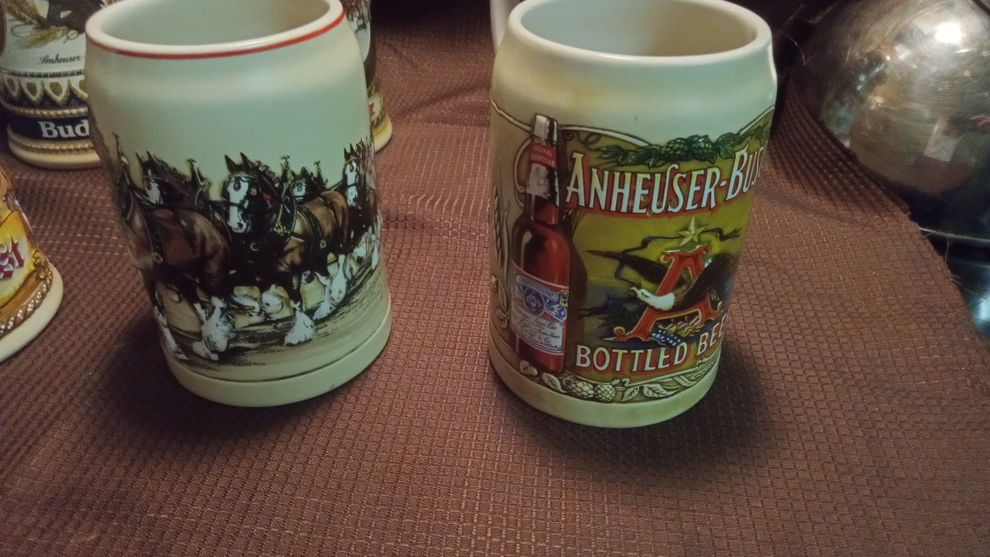 Lot of 6 Mint Budweiser Beer Steins (No Box) – 1992 Oktoberfest, 2004 Holiday Clydesdales, Vintage Ceramarte Collection