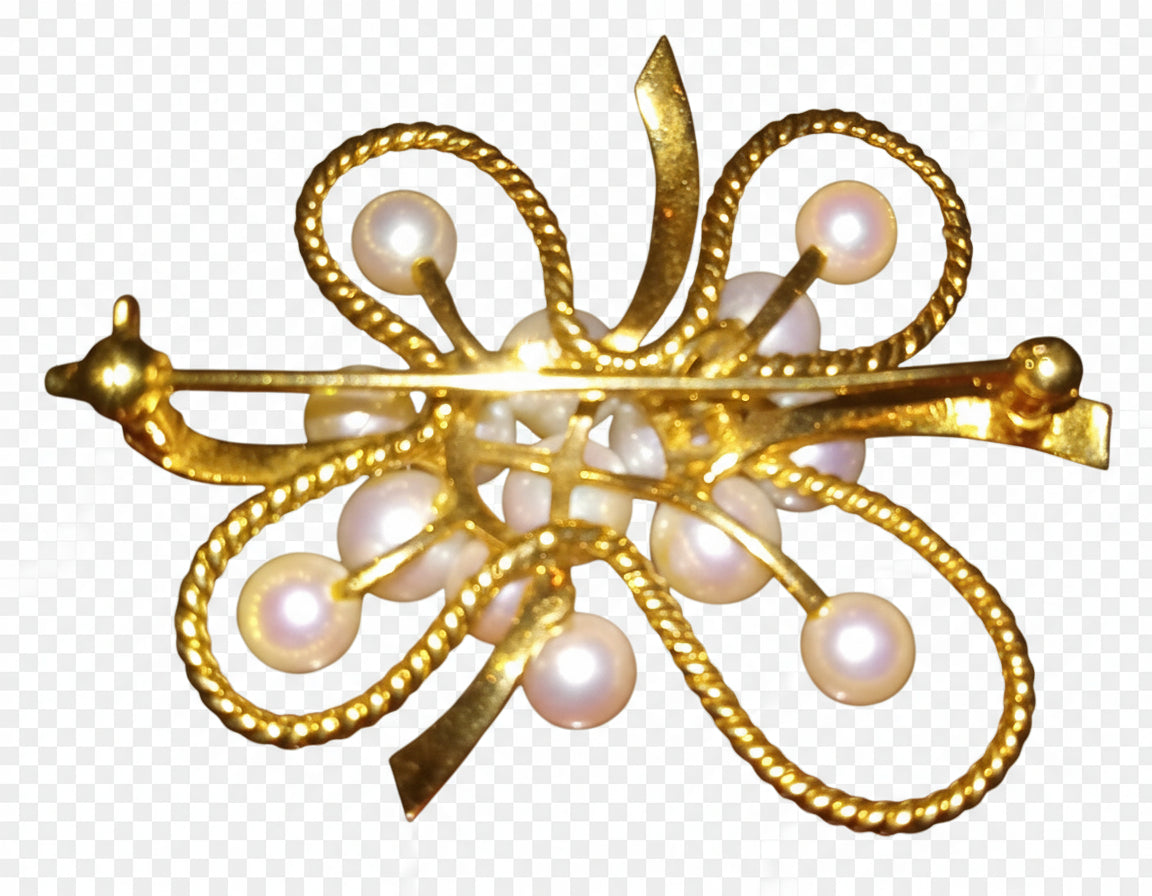 RARE Vintage MIKIMOTO 14K Gold Cultured Pearl Brooch & Screw-Back Earring Set (20.5g)