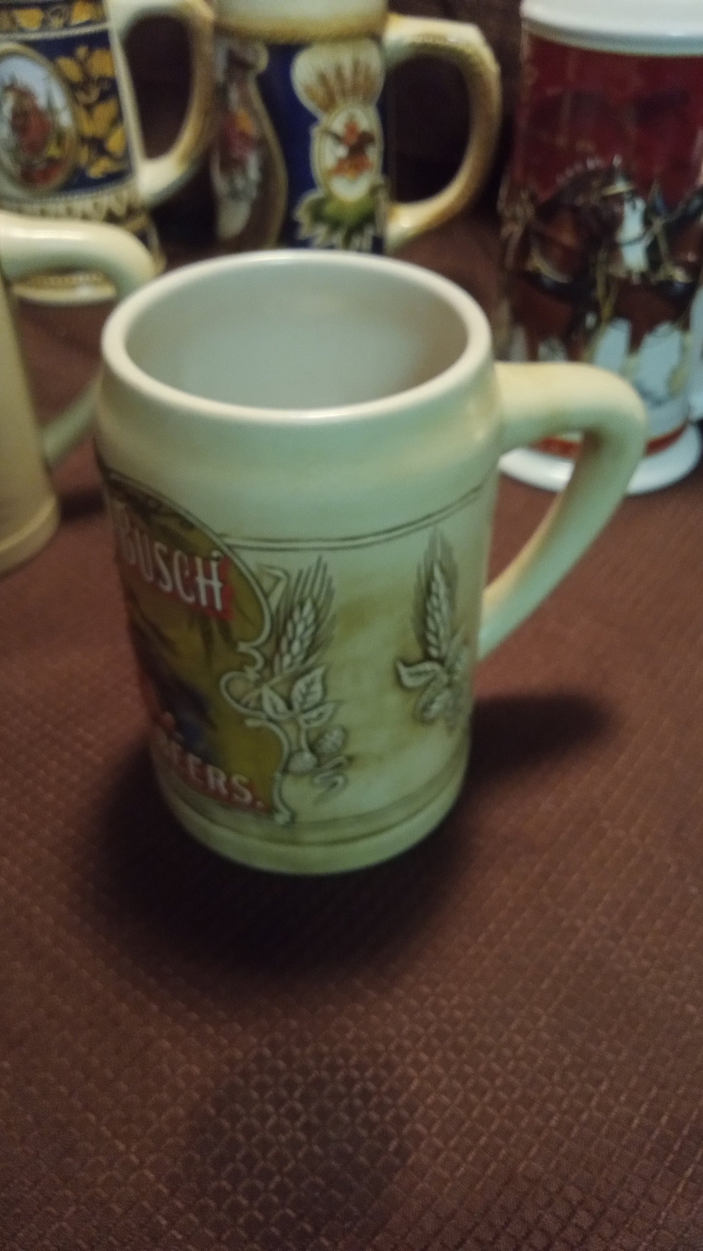 Lot of 6 Mint Budweiser Beer Steins (No Box) – 1992 Oktoberfest, 2004 Holiday Clydesdales, Vintage Ceramarte Collection