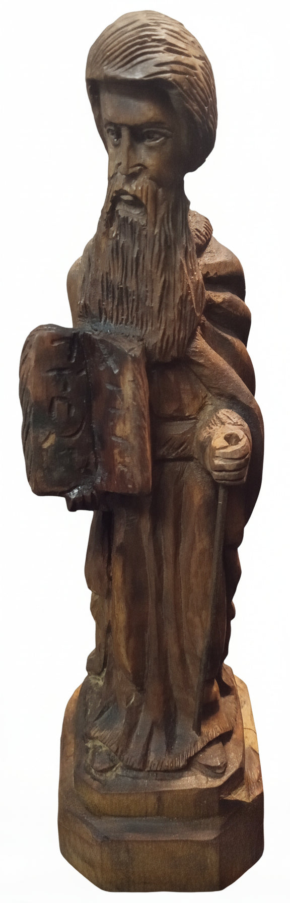 Sacred Journey: Vintage Hand-Carved Olive Wood Moses Statue (Approx. 10") - Holy Land Religious Art