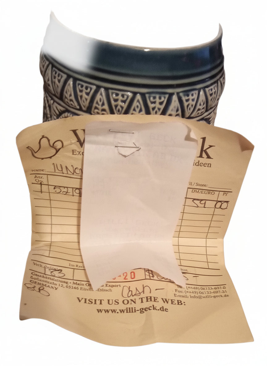 MINT GERZ German Beer Stein | Pewter Crown Lid, Cobalt Blue Stoneware | 1999 W. Geck Receipt Included