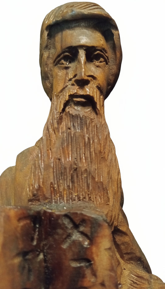 Sacred Journey: Vintage Hand-Carved Olive Wood Moses Statue (Approx. 10") - Holy Land Religious Art