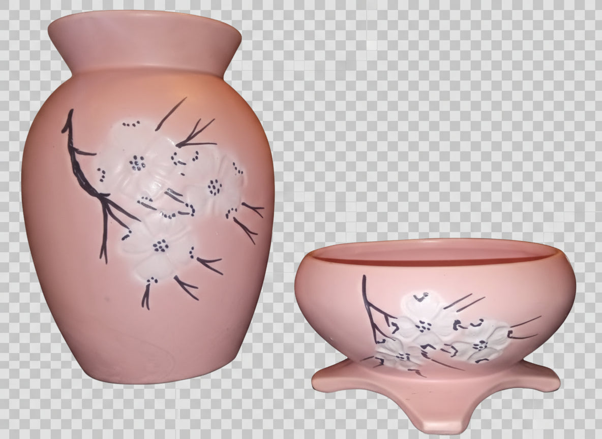 Nice Large Vintage 1950's-60's Pink Rose McCoy Vase (Set Of 2)