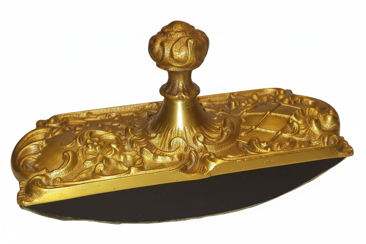Antique Ornate Brass Ink Blotter Wooden Curved Bottom Highly Detailed