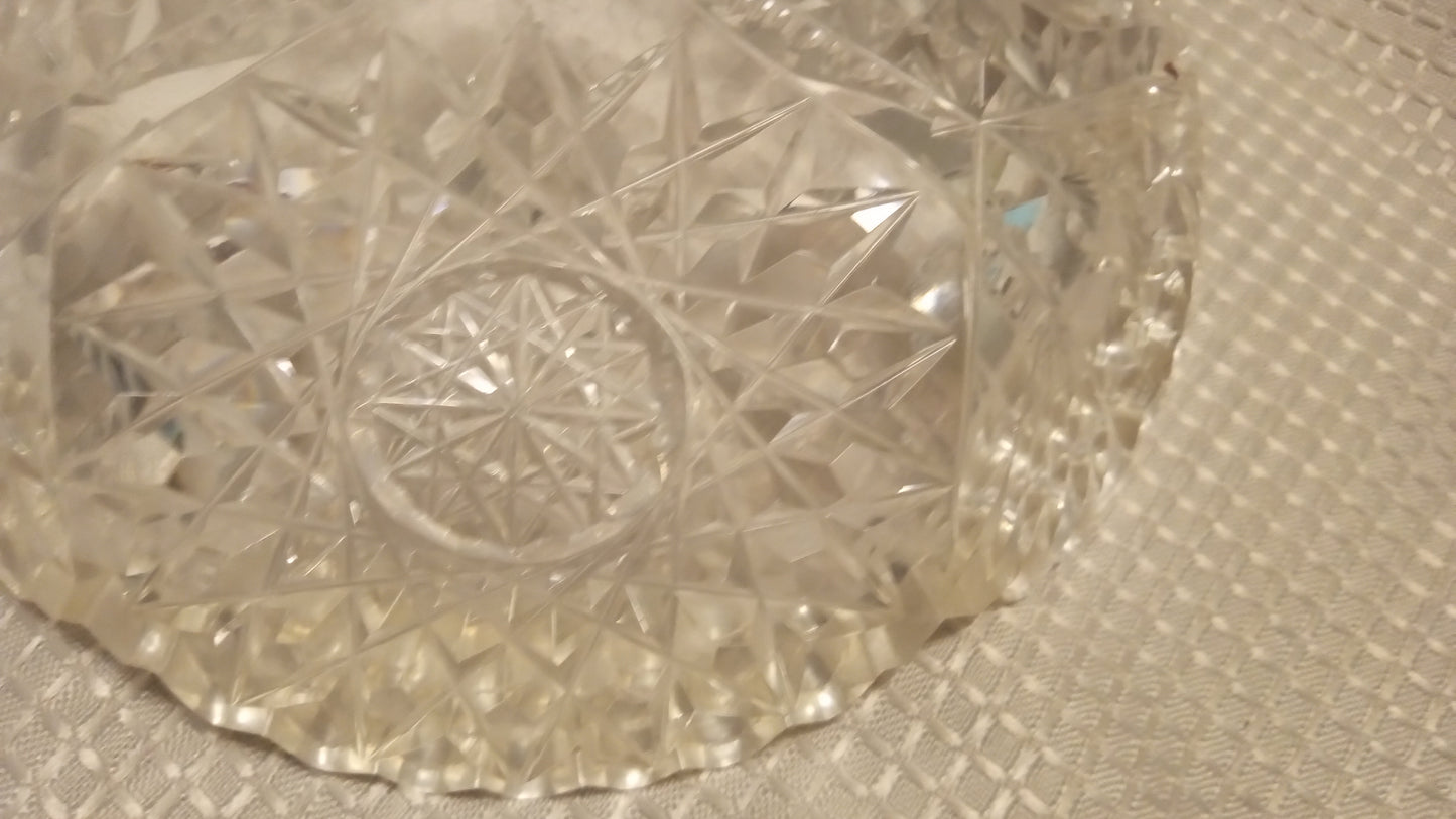 RARE MINT Condition ABP Cut Glass Nappy Bowl | Antique American Brilliant Hobstar & Fan | 100+ Year Old Lead Crystal Dish