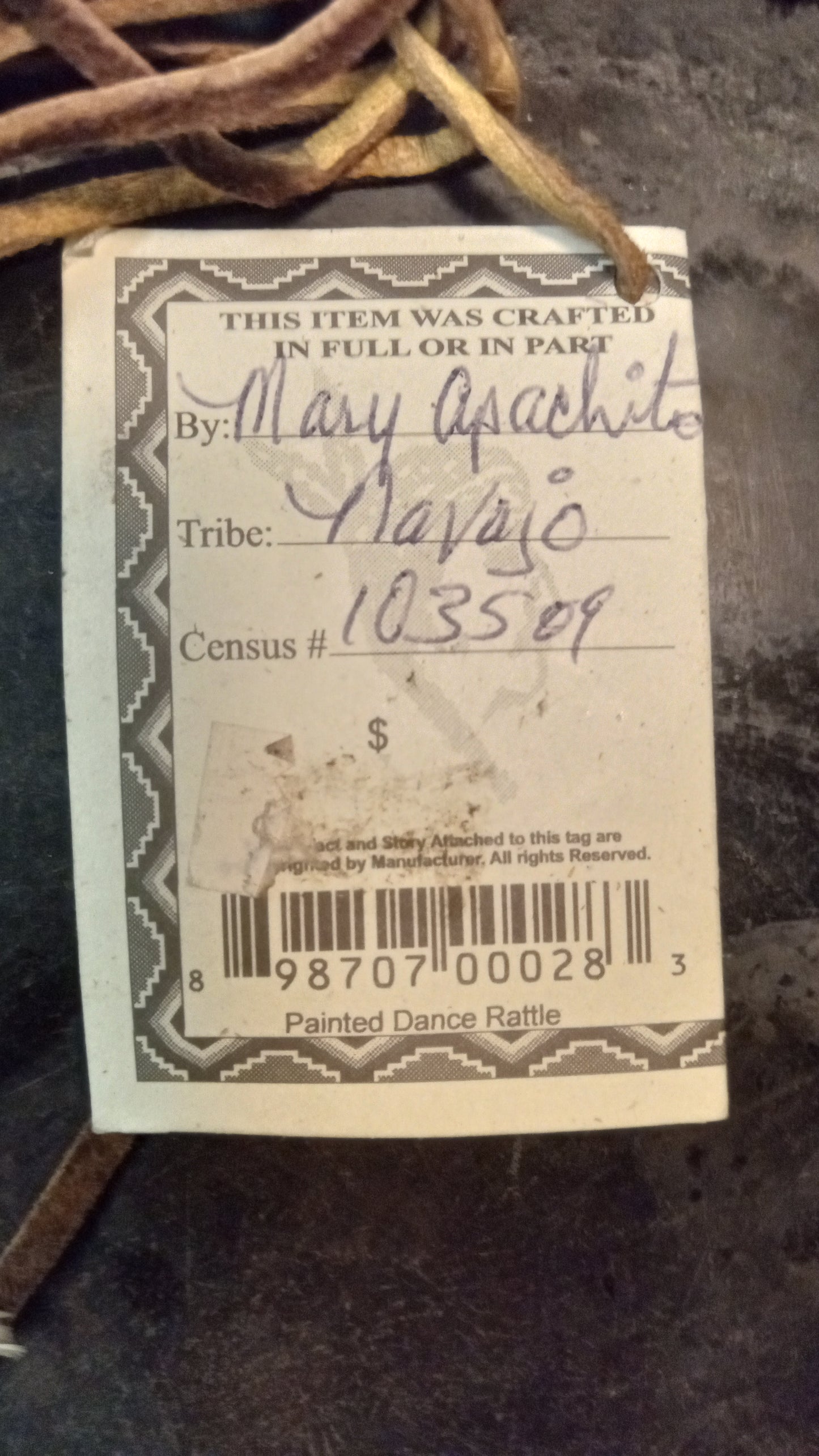 Authentic Navajo Dance Rattle by Mary Apachito (Census #103509) - Handcrafted Native American Spirit Stick