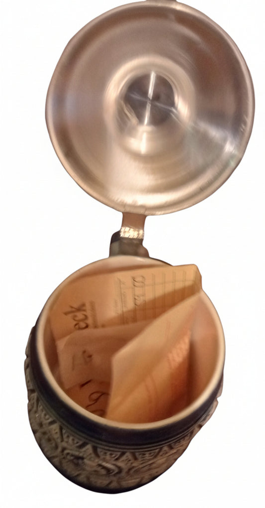 MINT GERZ German Beer Stein | Pewter Crown Lid, Cobalt Blue Stoneware | 1999 W. Geck Receipt Included