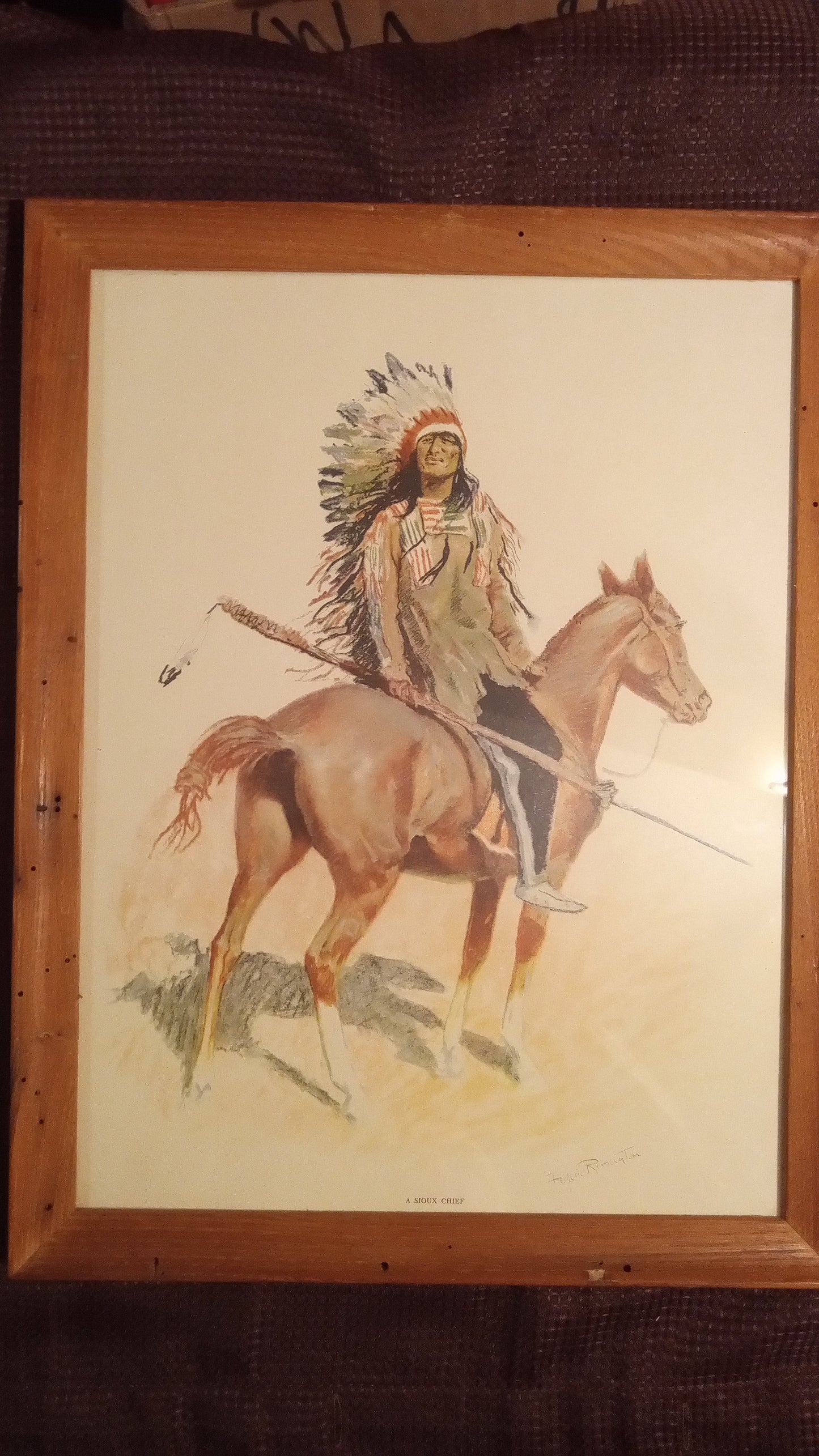 Complete Set of 3 FREDERIC REMINGTON Prints: A Sioux Chief, Arizona Cowboy, Old Ramon | Framed, Glass, Perfect Condition