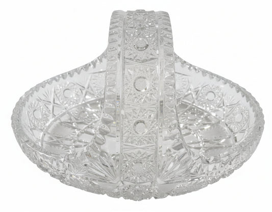 ABCG Cut Crystal Handled Basket 9" | Hobstar Pinwheel c.1900