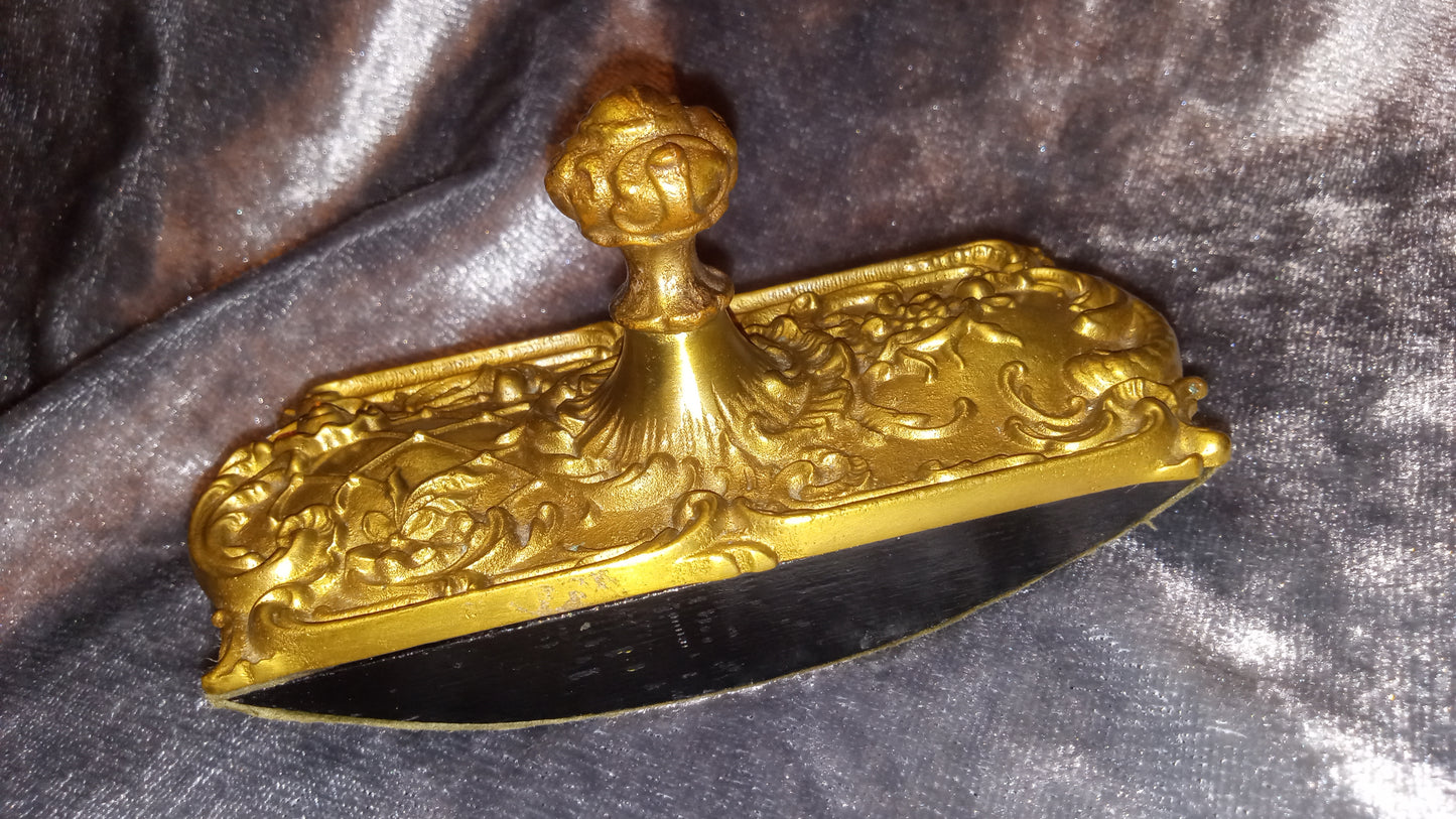 Antique Ornate Brass Ink Blotter Wooden Curved Bottom Highly Detailed