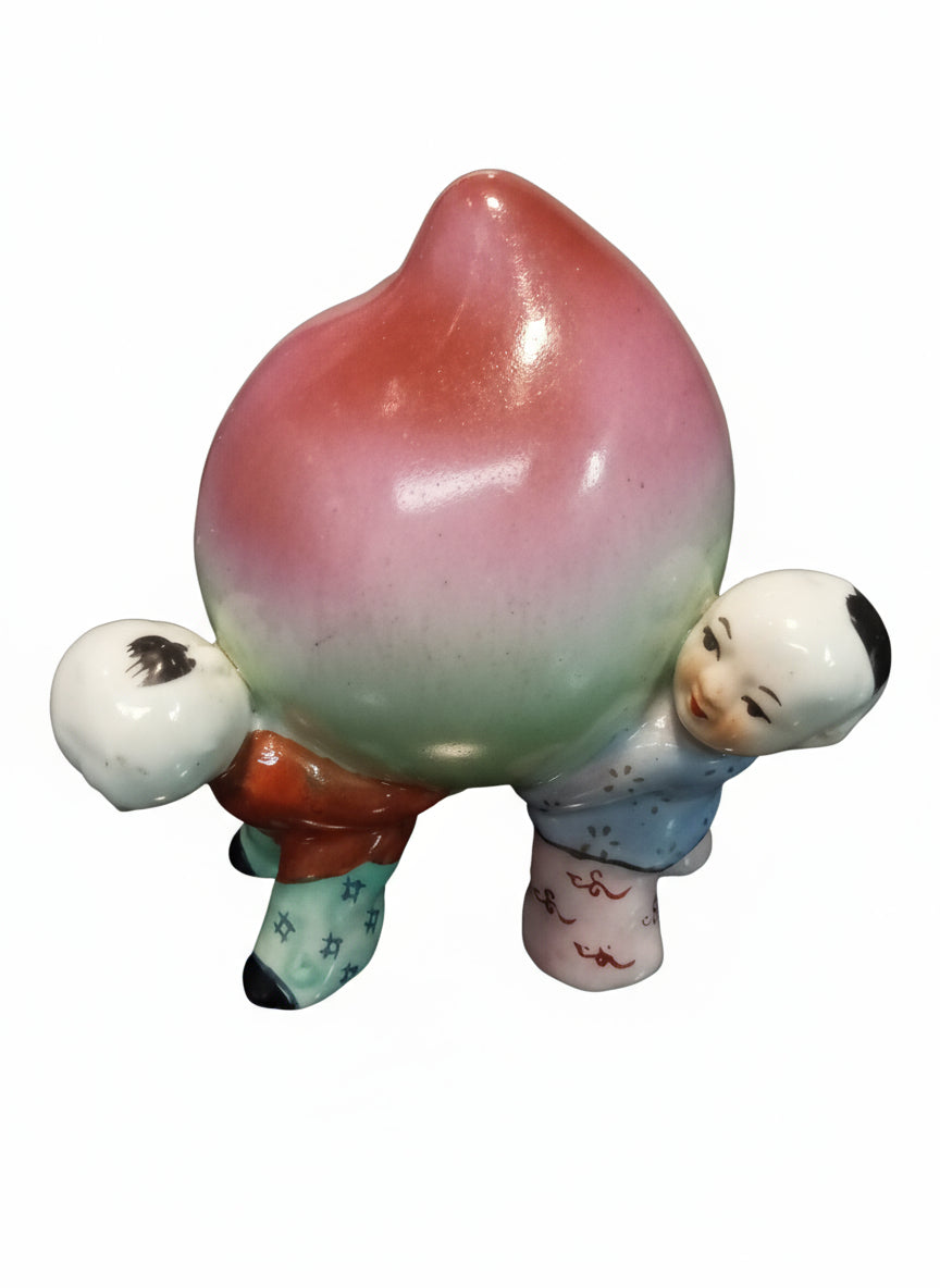 Chinese Porcelain Figurine by Andrea by Sadek depicts 3 boys holding a Longevity Peach 🍑