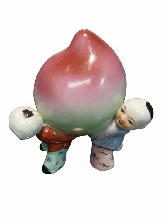 Chinese Porcelain Figurine by Andrea by Sadek depicts 3 boys holding a Longevity Peach 🍑