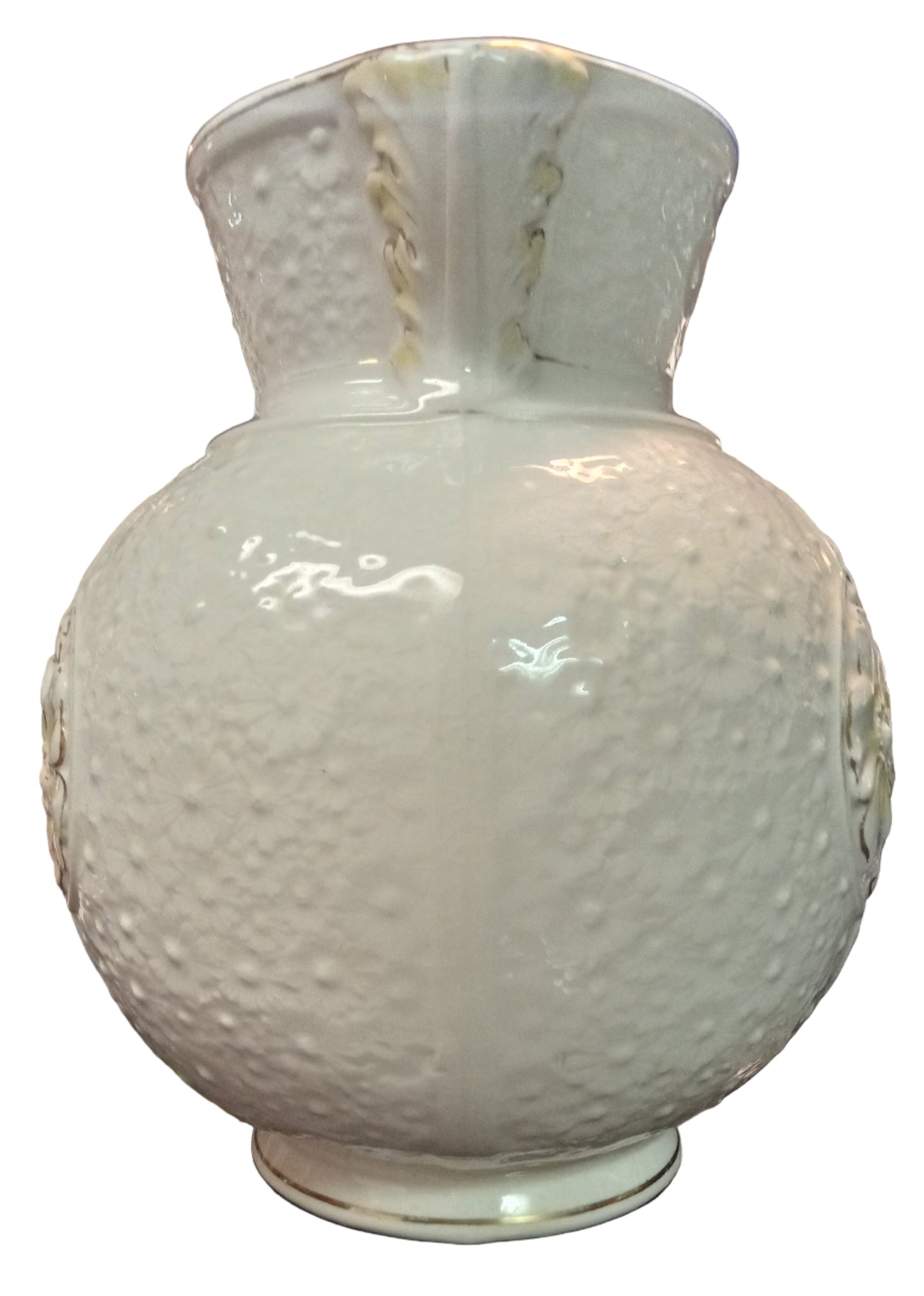 Early 1900's Embossed Floral Wash Pitcher – White with Gold & Yellow Accents – Victorian Ironstone Style