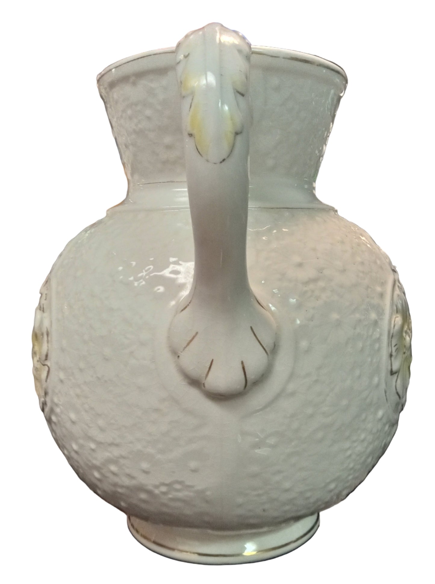 Early 1900's Embossed Floral Wash Pitcher – White with Gold & Yellow Accents – Victorian Ironstone Style